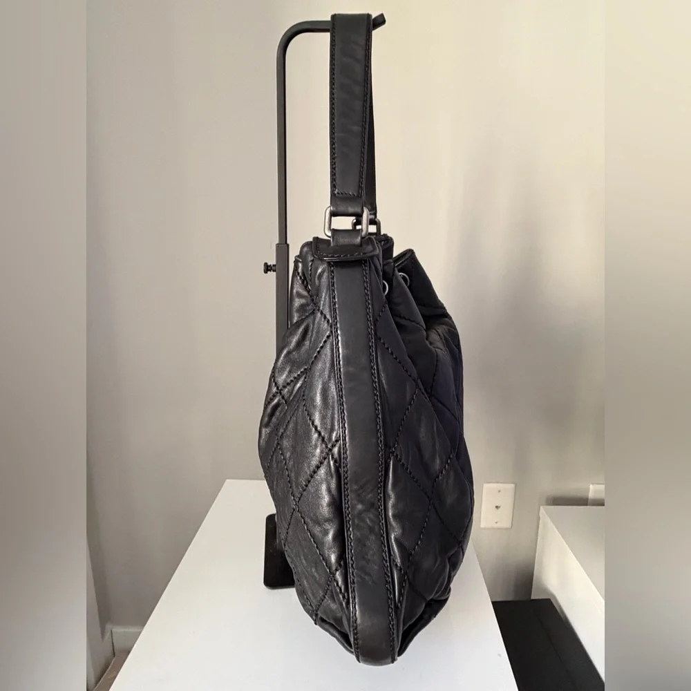 Chanel Wild Stitch Quilted Drawstring Hobo in Black Calfskin